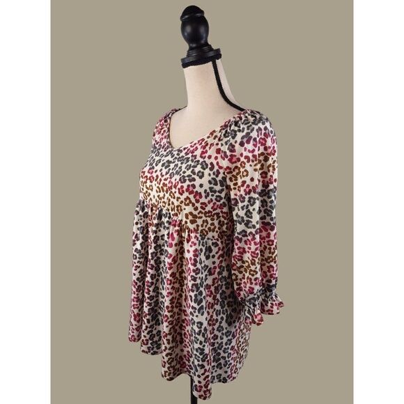 Honeyme Animal Print Babydoll Blouse Size Small NWT - Picture 3 of 10